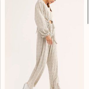 Free People This is Your Sunday Jumpsuit Beach Day Long Sleeve wide Leg XS